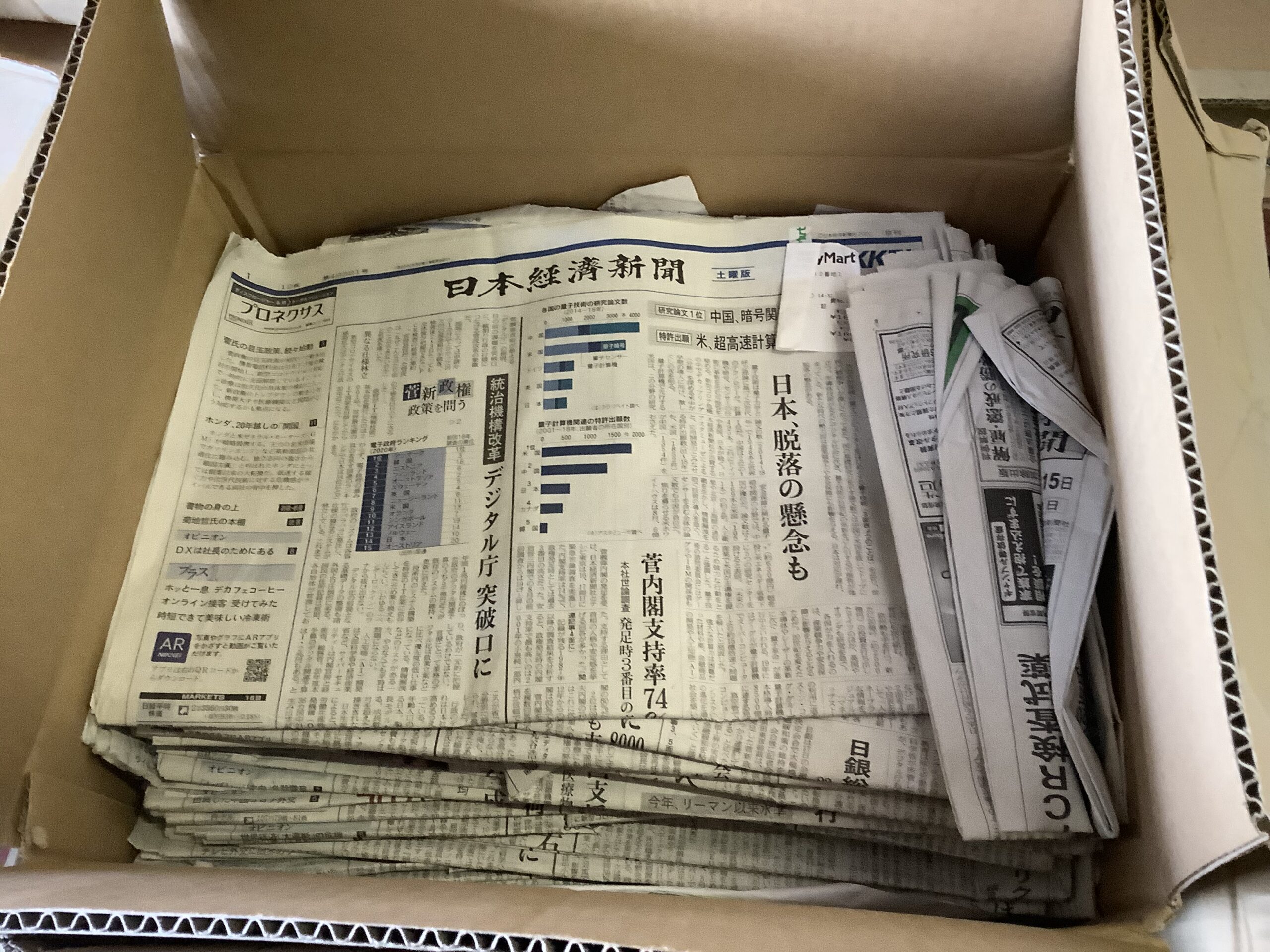 倉敷市沖新町で回収した新聞紙